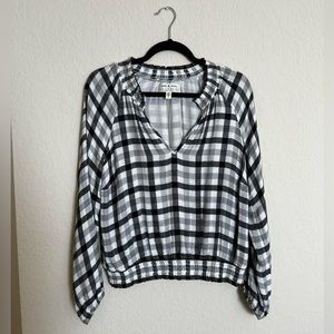 Anthropologie Cloth + Stone Plaid Blouse - Black/White - Size S
